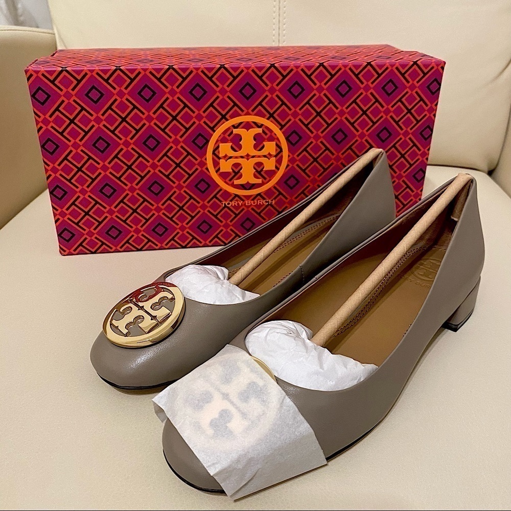 Tory Burch Benton2 25mm Ballet Nappa Leather Shoes French Gray